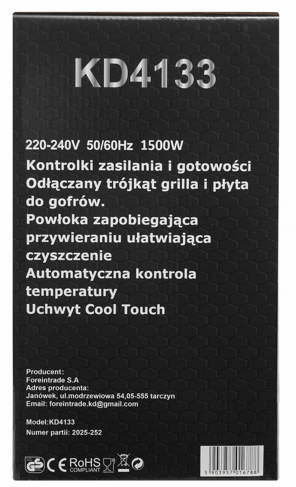 Elektriröster vahetatavate plaatidega 1500W KD4133