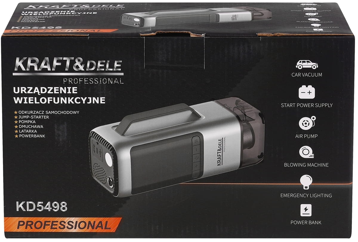 MULTIFUNKTSIONAALNE SEADE TOLMUIMEJA / JUMP-STARTER / PUMP / LEHEPUHUR / TASKULAMP / POWERBANK KD5498