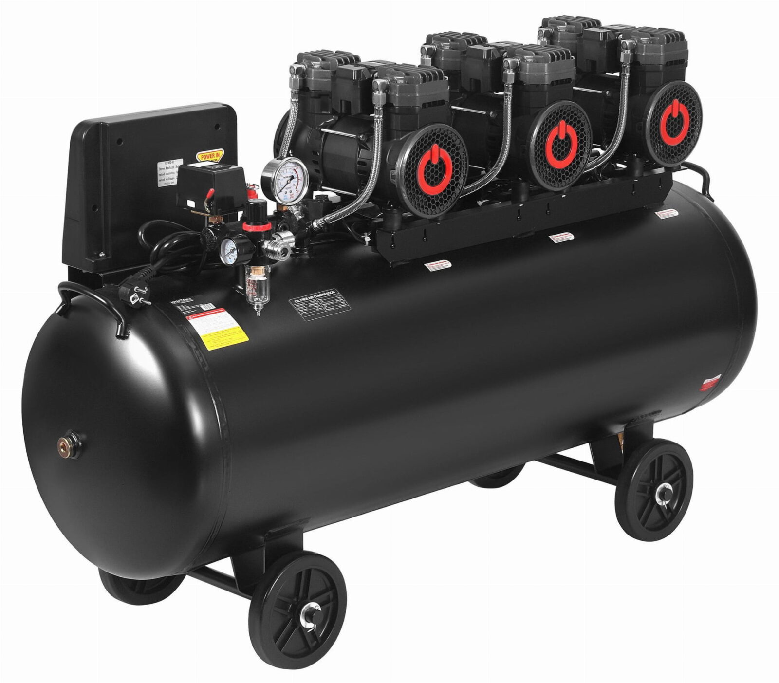 Õlivaba kompressor 200L 3x2200W + separator ja glütseriinmanomeeter KD4084