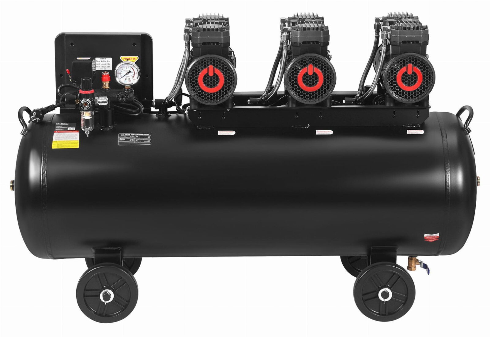 Õlivaba kompressor 200L 3x2200W + separator ja glütseriinmanomeeter KD4084