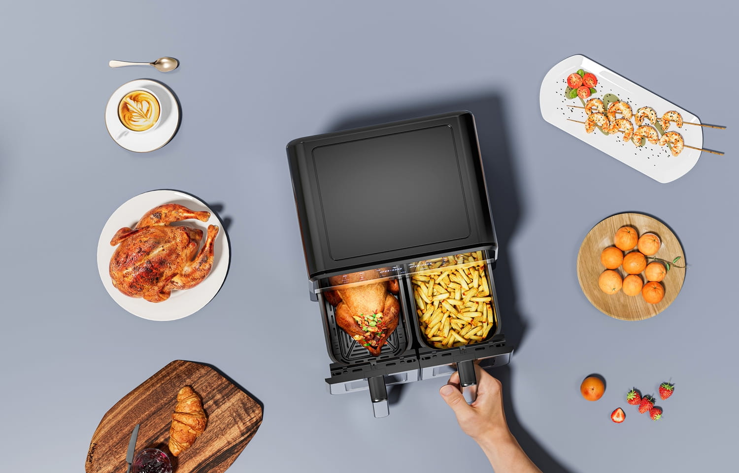 Rasvavaba fritteerimisseade 9L 2500W KAKS KAMBRIT 4,5L + LCD KD4179