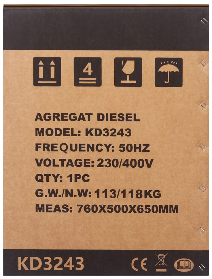 Diisligeneraator 7kW 16HP 230V/400V KD3243