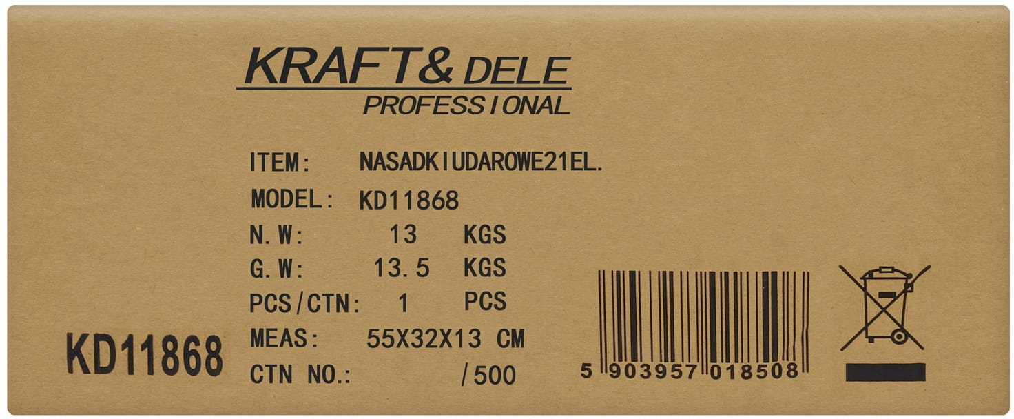 Gaisel + pikendused + löökpadrunid 3/4″ 21tk KD11868