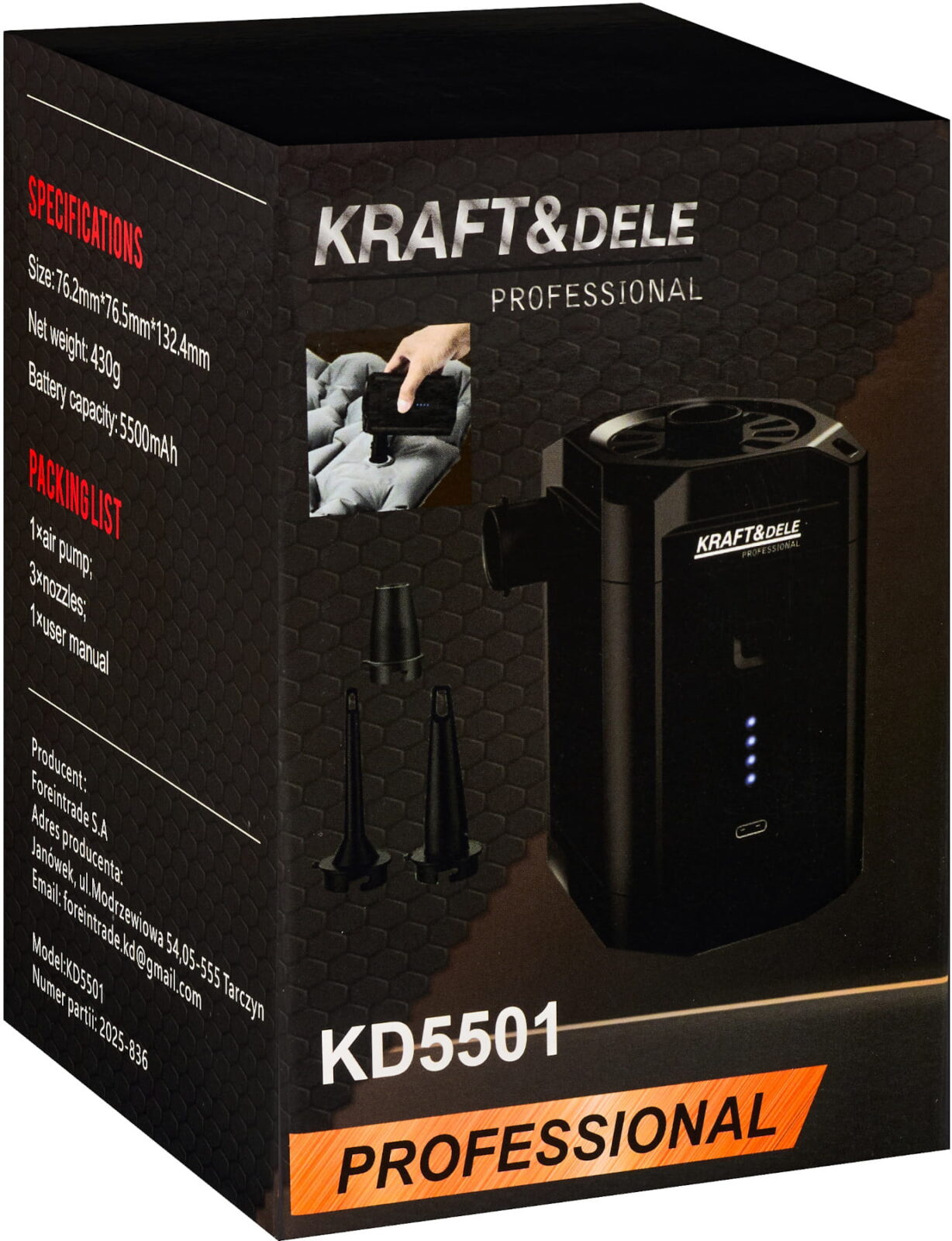 AKU PUMP USB-C 5500mAh + OTSIKUD KD5501