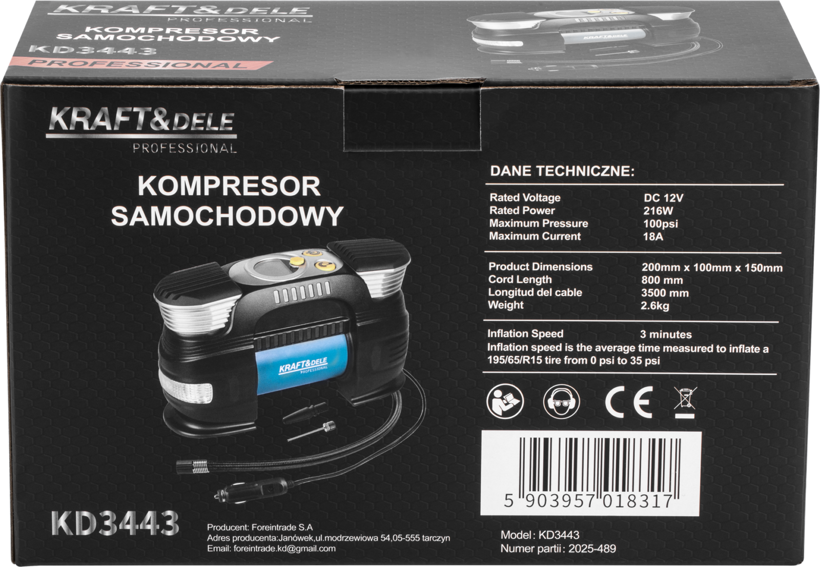 AUTOMAATKOMPRESSOR 7BAR 250W KD3443