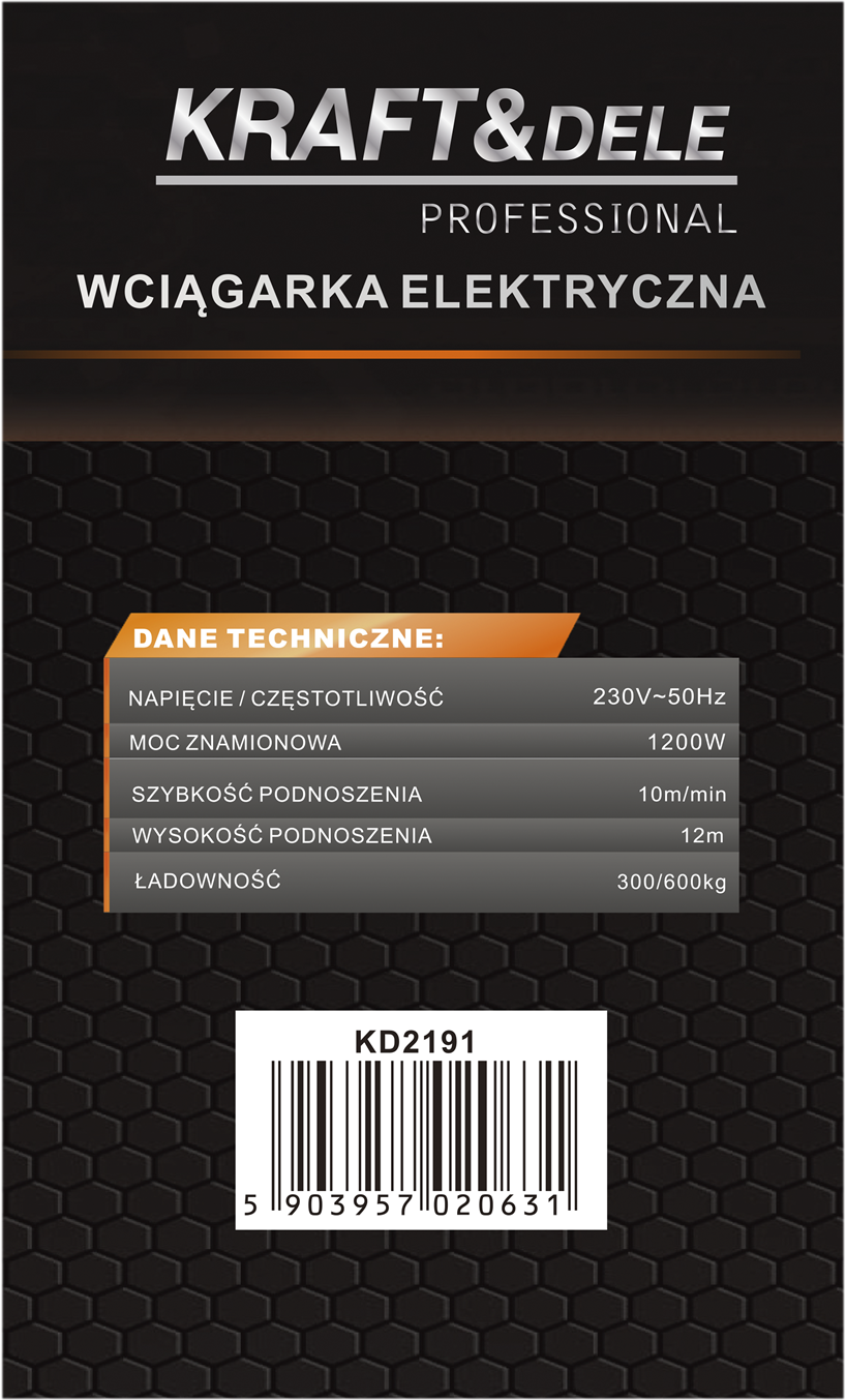 ELEKTRILINE VINTS 230V 1250W 300/600kg KD2191