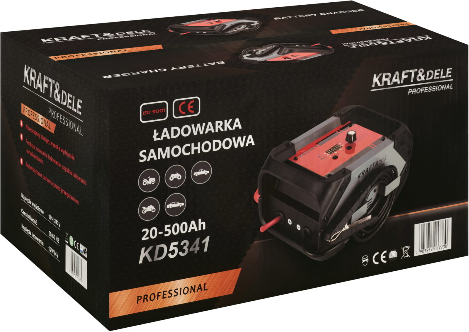 Akulaadija käivitusfunktsiooniga 20-500Ah 12/24V 60A KD5341
