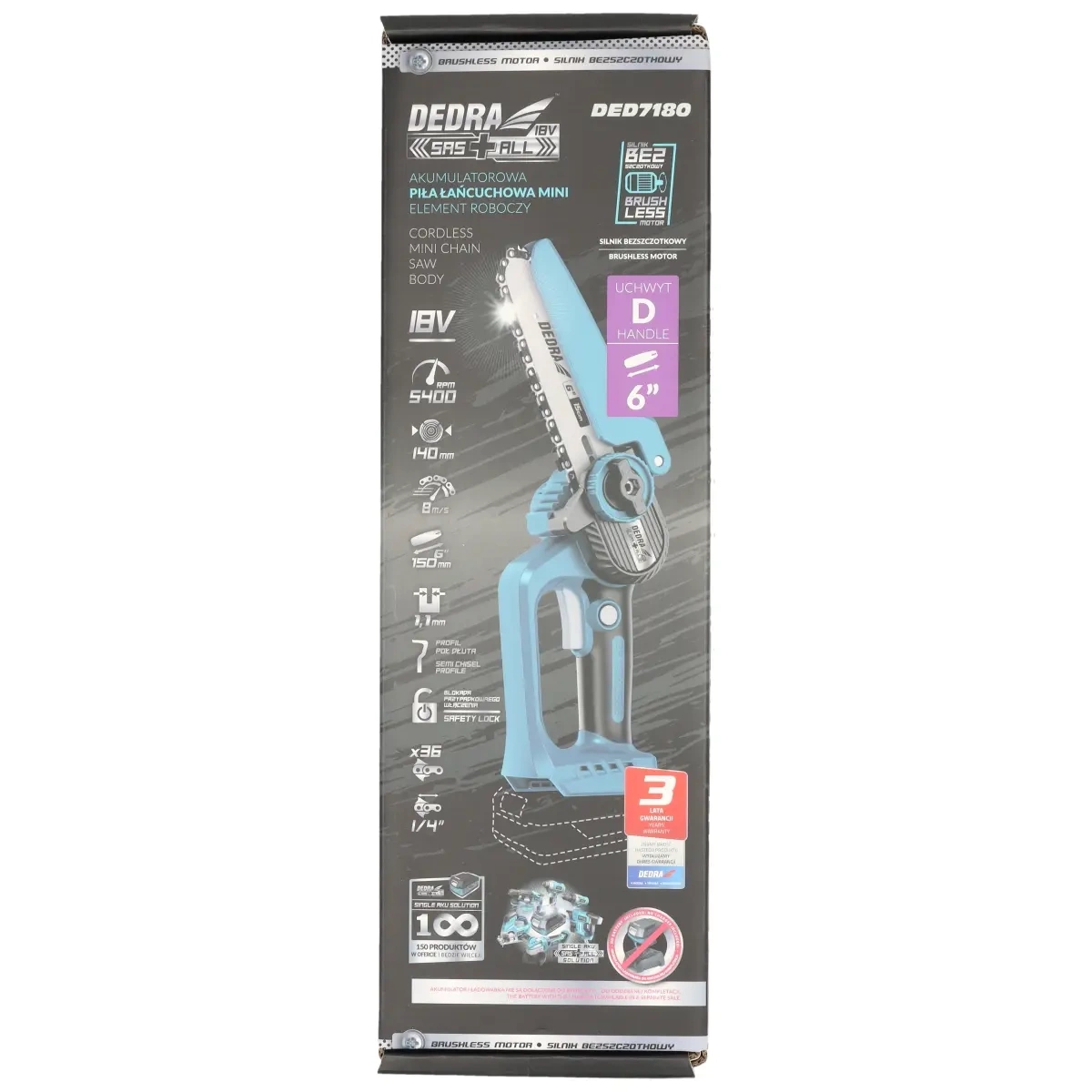 Mini mootorsaag 6″ käepide D 18V