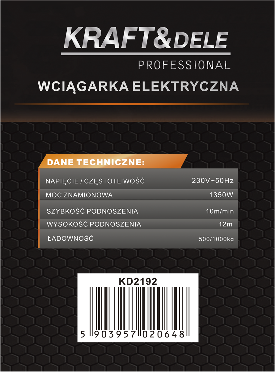 ELEKTRILINE VINTS 230V 1350W 500/1000kg KD2192