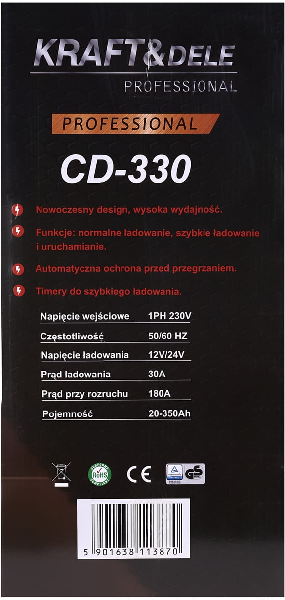 Akulaadija käivitusfunktsiooniga 180A 12/24V KD1901