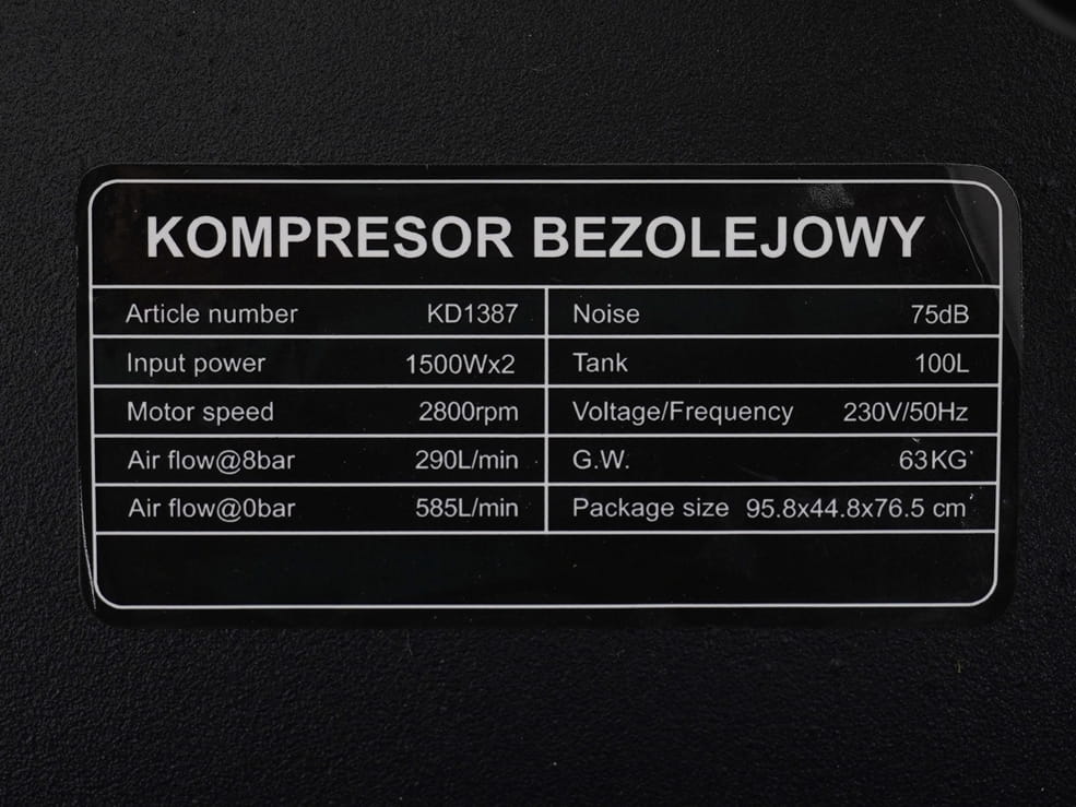 ÕLIVABA KOMPRESSOR 100L KD1387