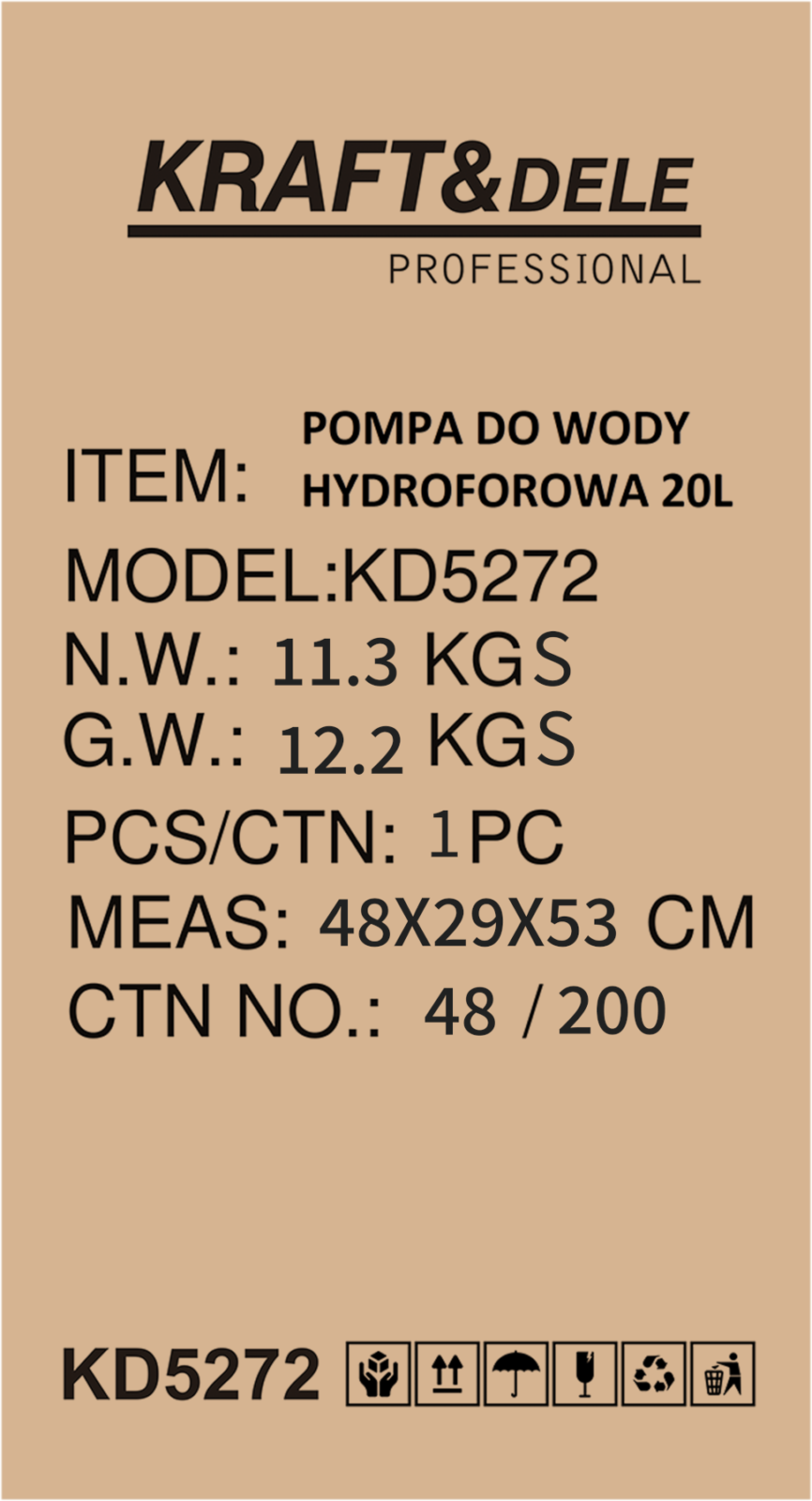 HÜDROFOORNE VEEPUMP 20L 1200W 3400L/h KD5272