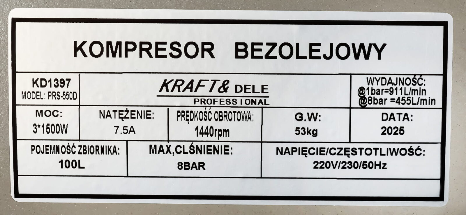 Õlivaba kompressor 100L 3 x 1500W KD1397