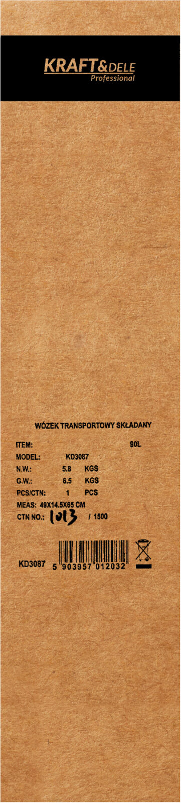 KOKKUPANDAV TRANSPORDIKÄRU 90 L KD3087