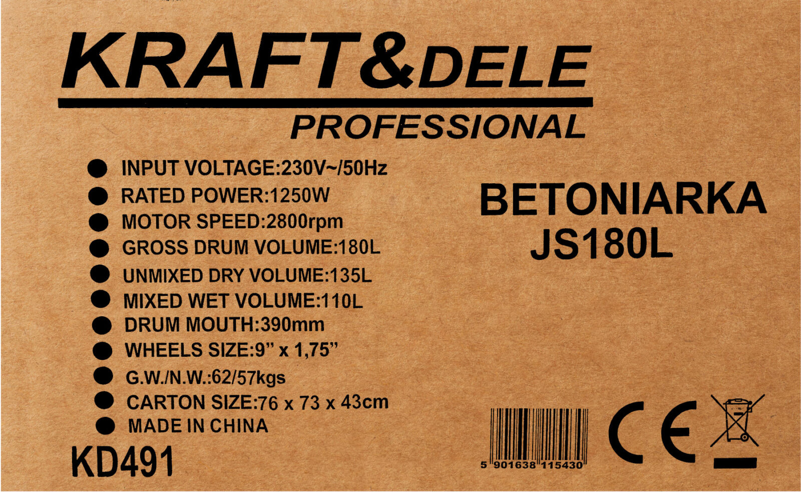 Betonisegaja 180L 1250W 230V KD491