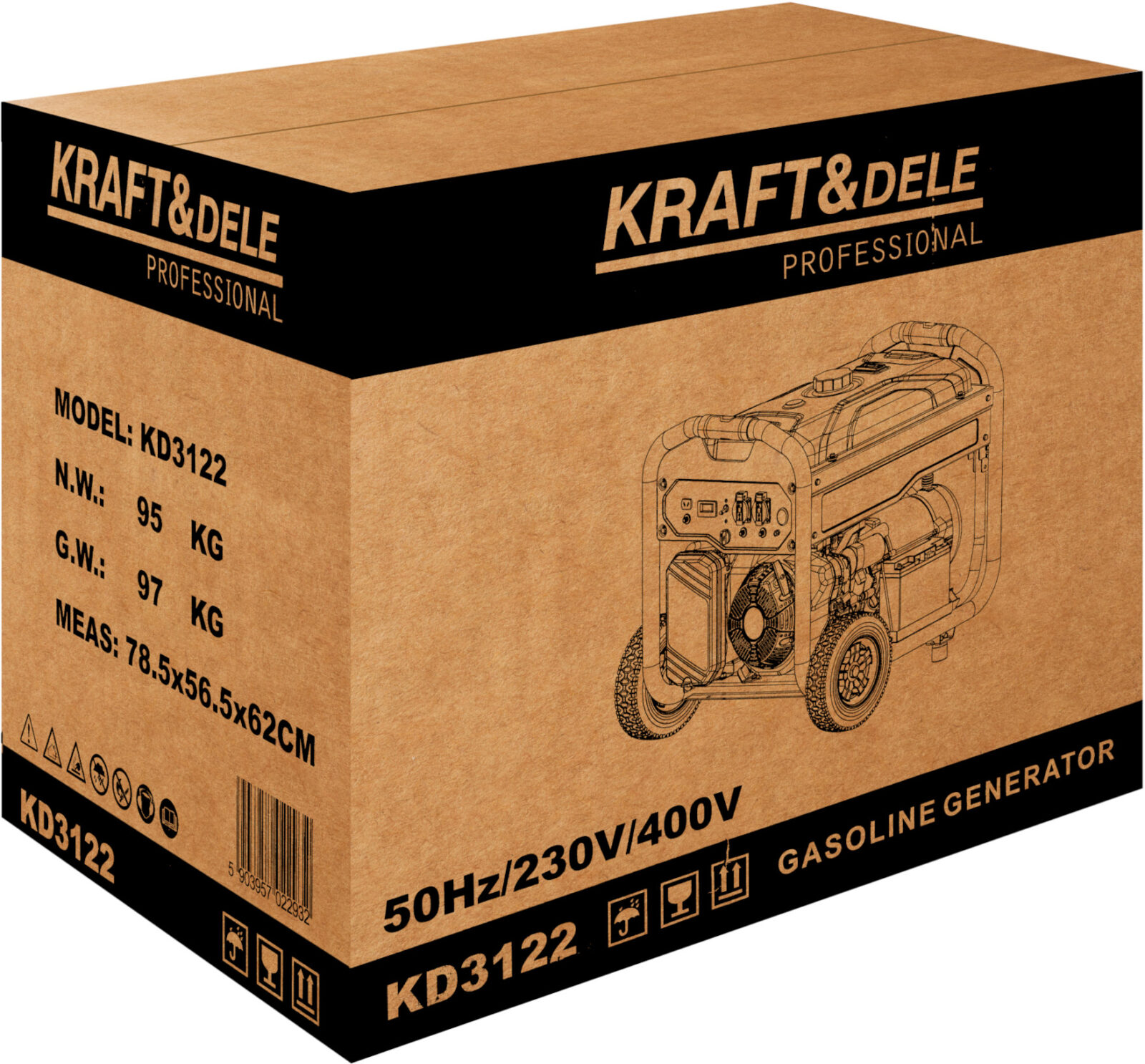 GENERAATOR 12V 230V 400V 9kW BENSIIN KD3122
