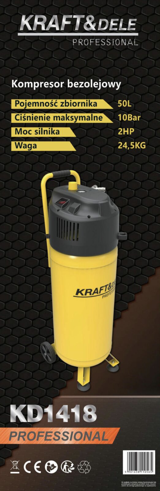 Õlivaba kompressor 2HP 50L 10bar KD1418
