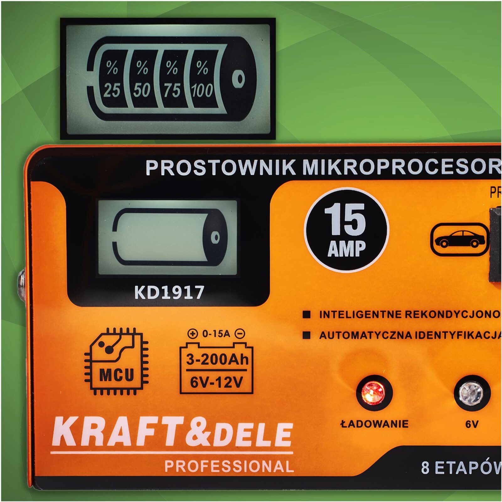MIKROPROTSESSORIGA AKULAADIJA 15A 6/12V KD1917