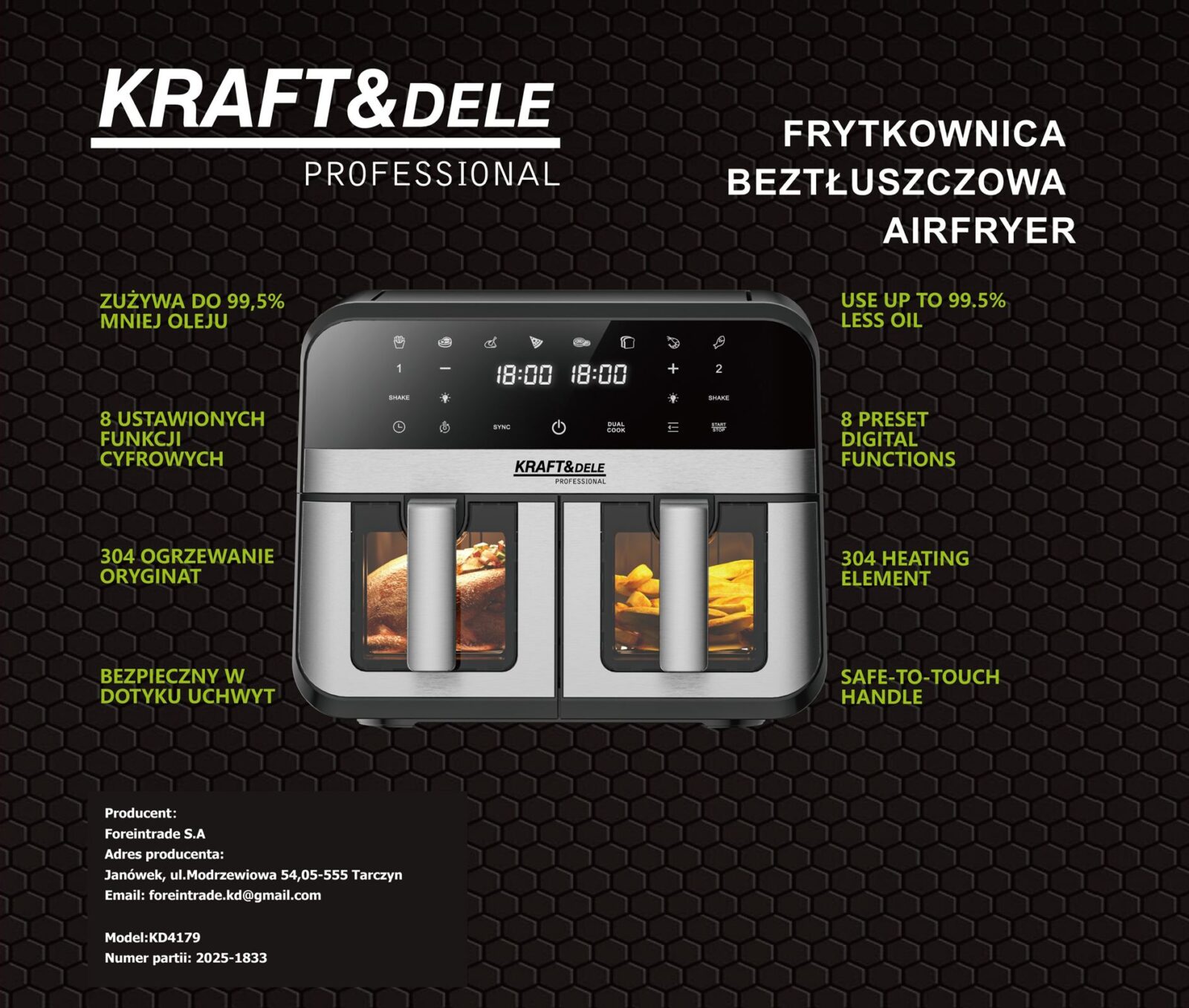 Rasvavaba fritteerimisseade 9L 2500W KAKS KAMBRIT 4,5L + LCD KD4179