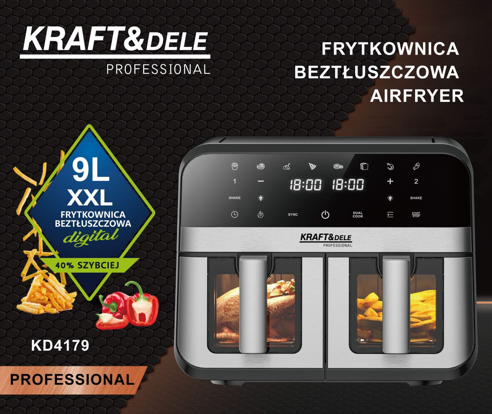 Rasvavaba fritteerimisseade 9L 2500W KAKS KAMBRIT 4,5L + LCD KD4179
