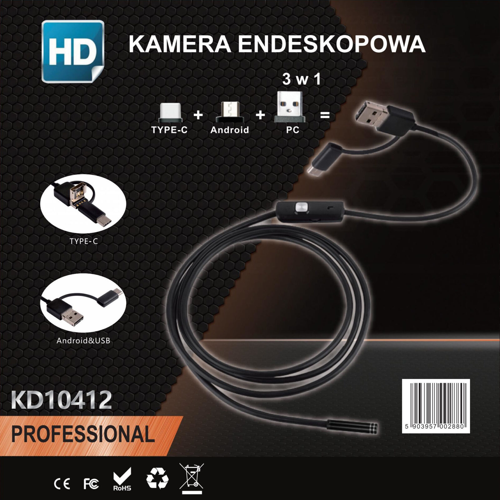 Endoskoop inspektsioonkaamera 3-ühes KD10412