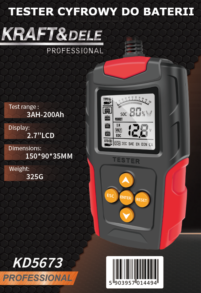 Digitaalne aku tester LED-ekraaniga 12 V 24 V 3 Ah–200 Ah KD5673