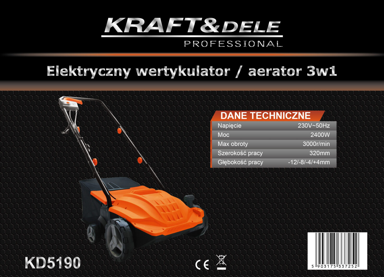 Muruõhustaja/vertikutaator elektriline 3-in-1 2400W 32cm KD5190