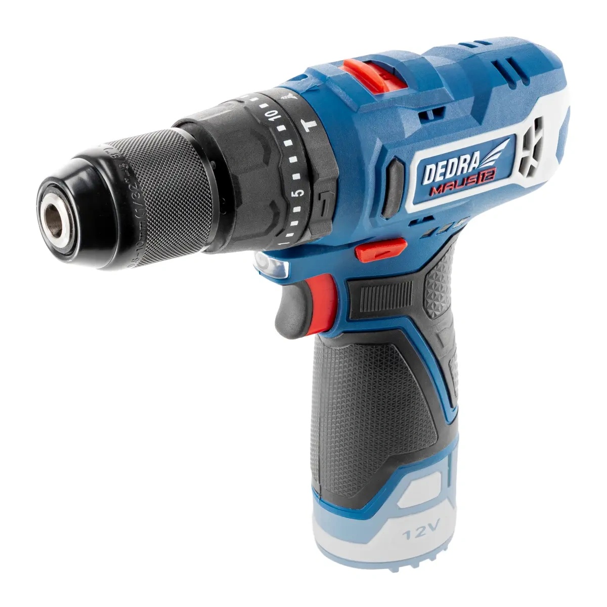 12 V akulöökkeeraja DEDRA MAUS DED7331, pöördemoment 32 Nm, 2 käiku (0–400 / 0–1300 p/min), 10 mm kiirkinnituspadrun